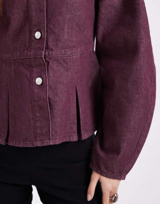 Asos Design Denim Cocoon Sleeve Peplum Top In Purple