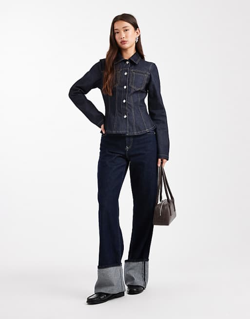 ASOS DESIGN denim collar shacket with seam and pocket detail in inky ASOS ASOS DESIGN denim collar shacket with seam and pocket detail in inky ASOS