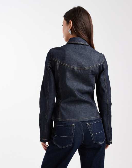 ASOS DESIGN denim collar shacket with seam and pocket detail in inky, 3 of 4