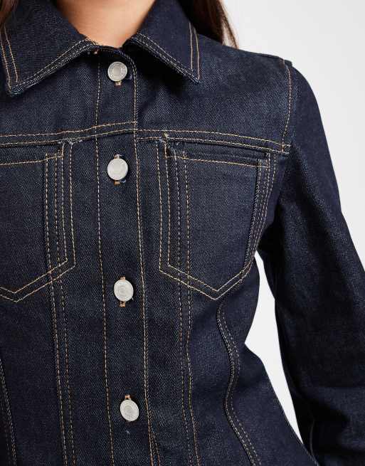 ASOS DESIGN denim collar shacket with seam and pocket detail in inky, 4 of 4