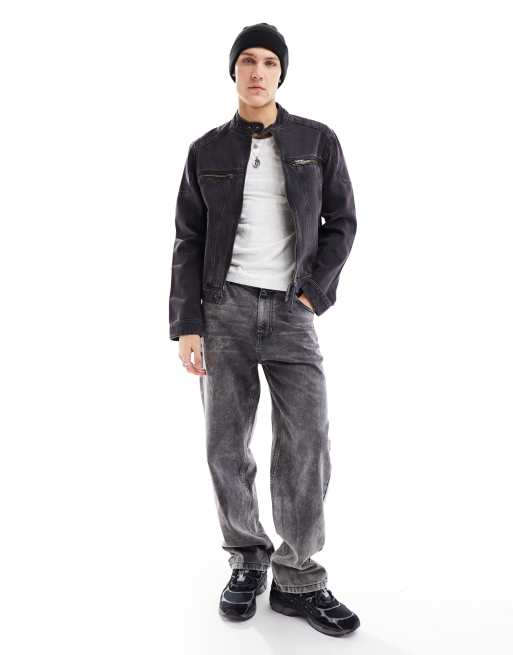 digne ディニュ　Collarless Jacket Coat  Black Buy JDY Black Faux Leather Collarless 100% Cotton Jacket