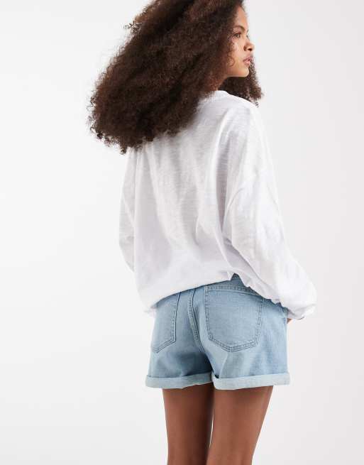 ASOS DESIGN denim comfort mom short in mid blue, 5 of 5