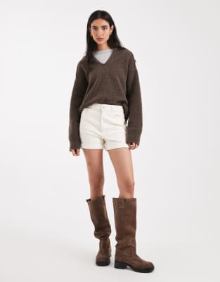 ASOS DESIGN denim comfort mom short in white | ASOS