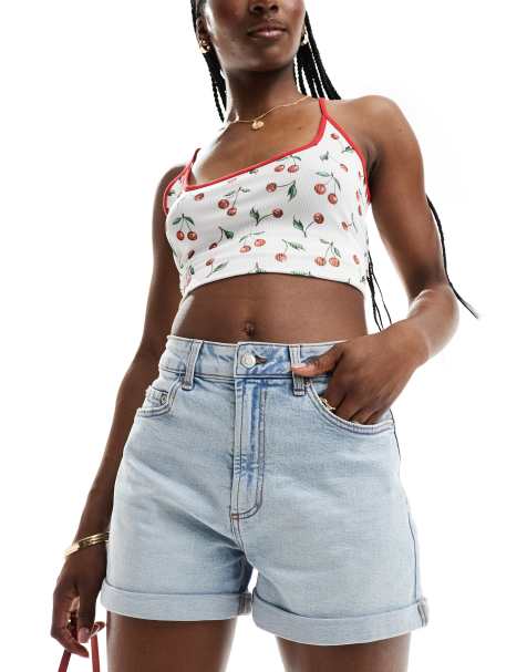 ASOS DESIGN denim comfort mom shorts in bleach wash - view 1