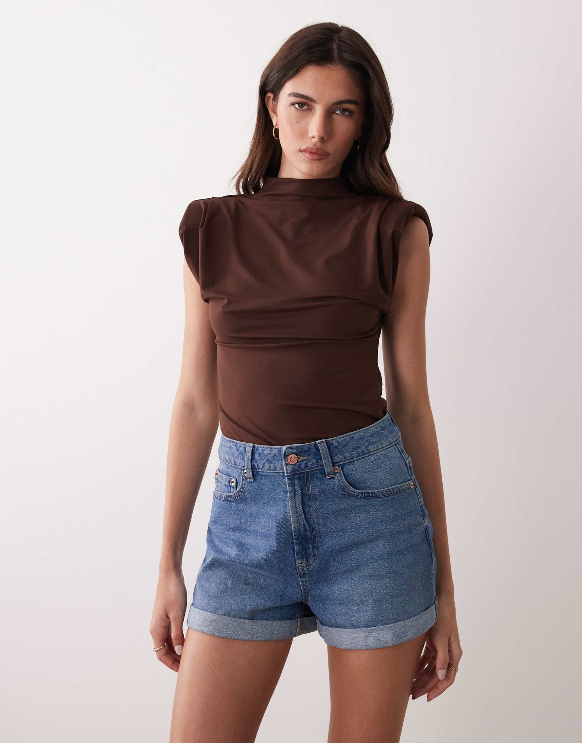 asos design denim comfort mom shorts in rich blue