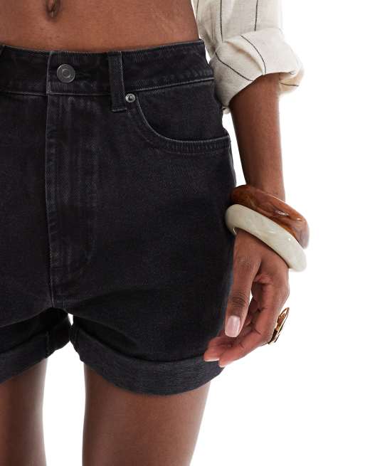 ASOS DESIGN denim comfort mom short in washed black