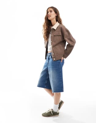 Asos Design Denim Contrast Collar Barn Jacket