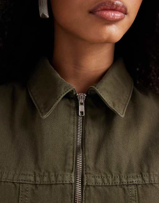 ASOS DESIGN denim corset shirt jacket in khaki (Part of a set), 3 of 4