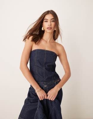 denim corset top in indigo-Blue