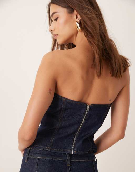 ASOS DESIGN denim corset top in indigo ASOS