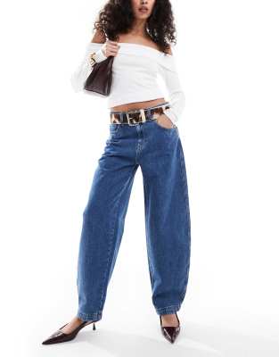 Asos Design Denim Crop Barrel Jean In Indigo-blue