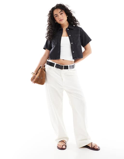 ASOS DESIGN denim crop shirt in black, 2 of 4