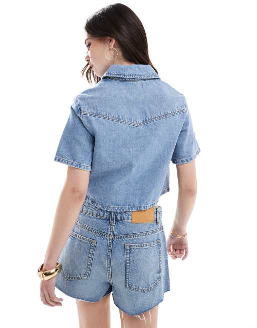 ASOS DESIGN denim crop shirt in light wash, 4 of 4