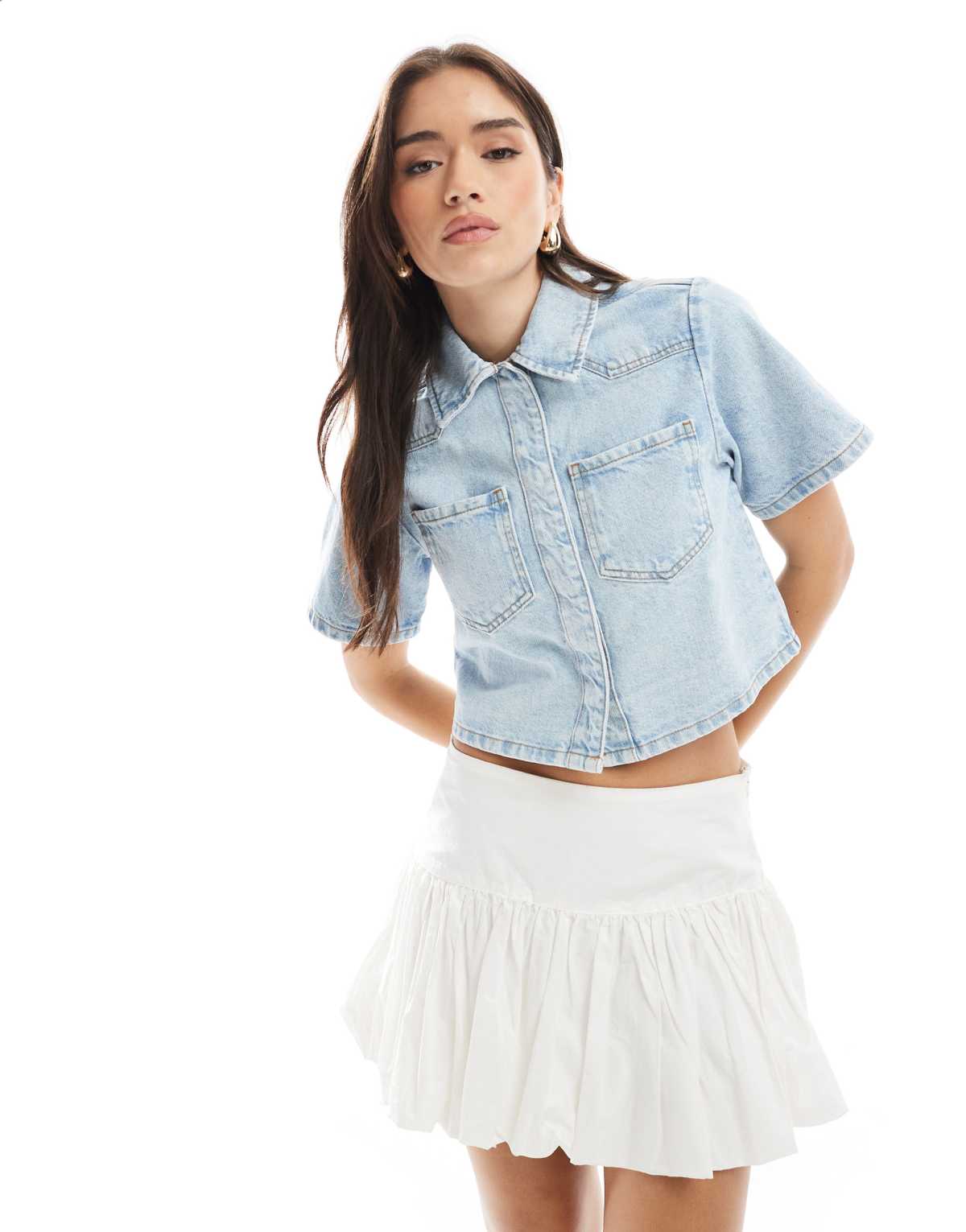 ASOS DESIGN denim crop shirt in pale wash