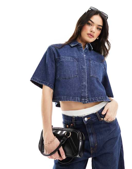 ASOS DESIGN denim crop shirt in rinse wash | ASOS