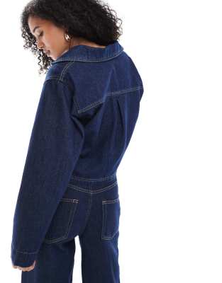 Asos Design Denim Cropped Rugby Top In Blue