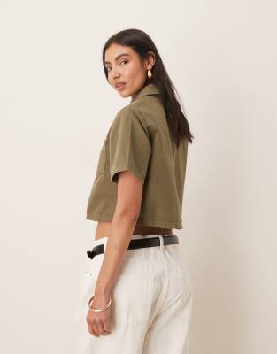 ASOS DESIGN DENIM CROPPED SHIRT 
