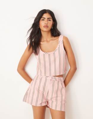 Asos Design Denim Cropped Tank Top In Pink