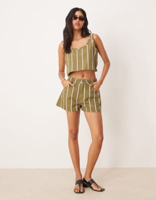 Asos Design Denim Cropped Tank Top In Green
