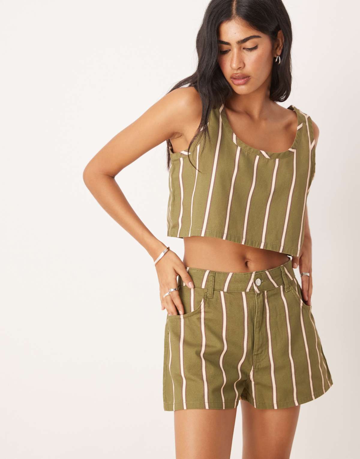ASOS DESIGN denim cropped vest top in stripe co-ord
