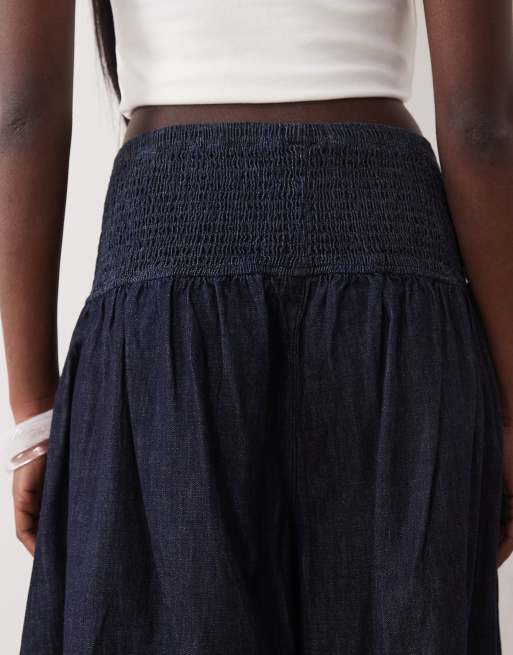 ASOS DESIGN denim culotte jeans with shirred waistband in indigo, 4 of 5