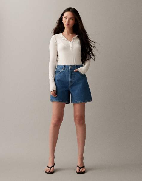 ASOS DESIGN denim dad short in clean blue - view 1