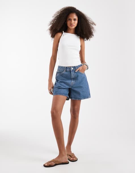 ASOS DESIGN denim dad short in clean blue - view 1