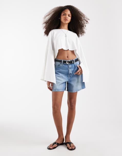 ASOS DESIGN denim dad short in mid blue