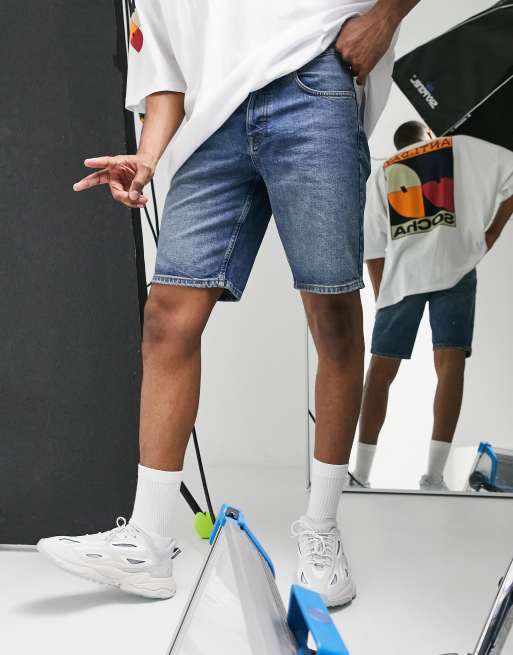 ASOS DESIGN - Denim dad short in mid wash