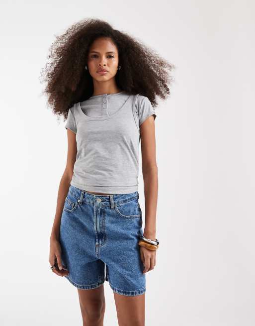 ASOS DESIGN denim dad short in midwash blue, 2 of 5