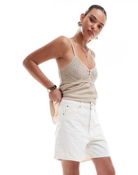 ASOS DESIGN denim dad shorts in ecru - view 1