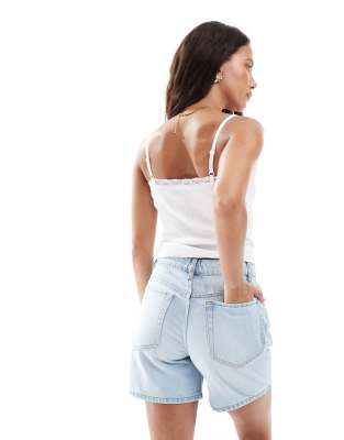 ASOS DESIGN denim dad shorts in light wash blue