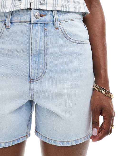 ASOS DESIGN Hourglass denim 'relaxed' shorts in midwash blue