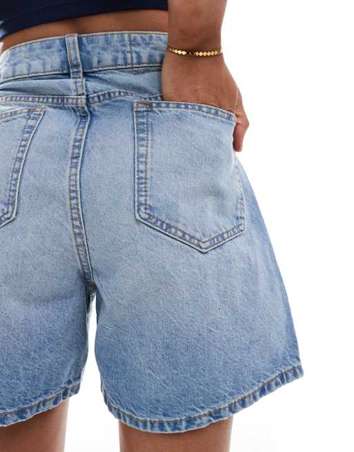 ASOS DESIGN denim dad short in midwash blue
