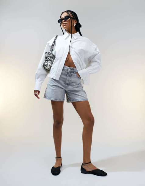 ASOS DESIGN denim dad shorts in wash gray - view 1