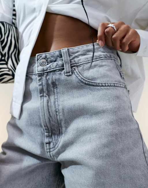 ASOS DESIGN denim dad shorts in wash gray