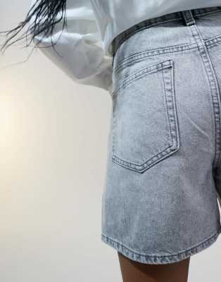 ASOS DESIGN denim dad shorts in wash gray