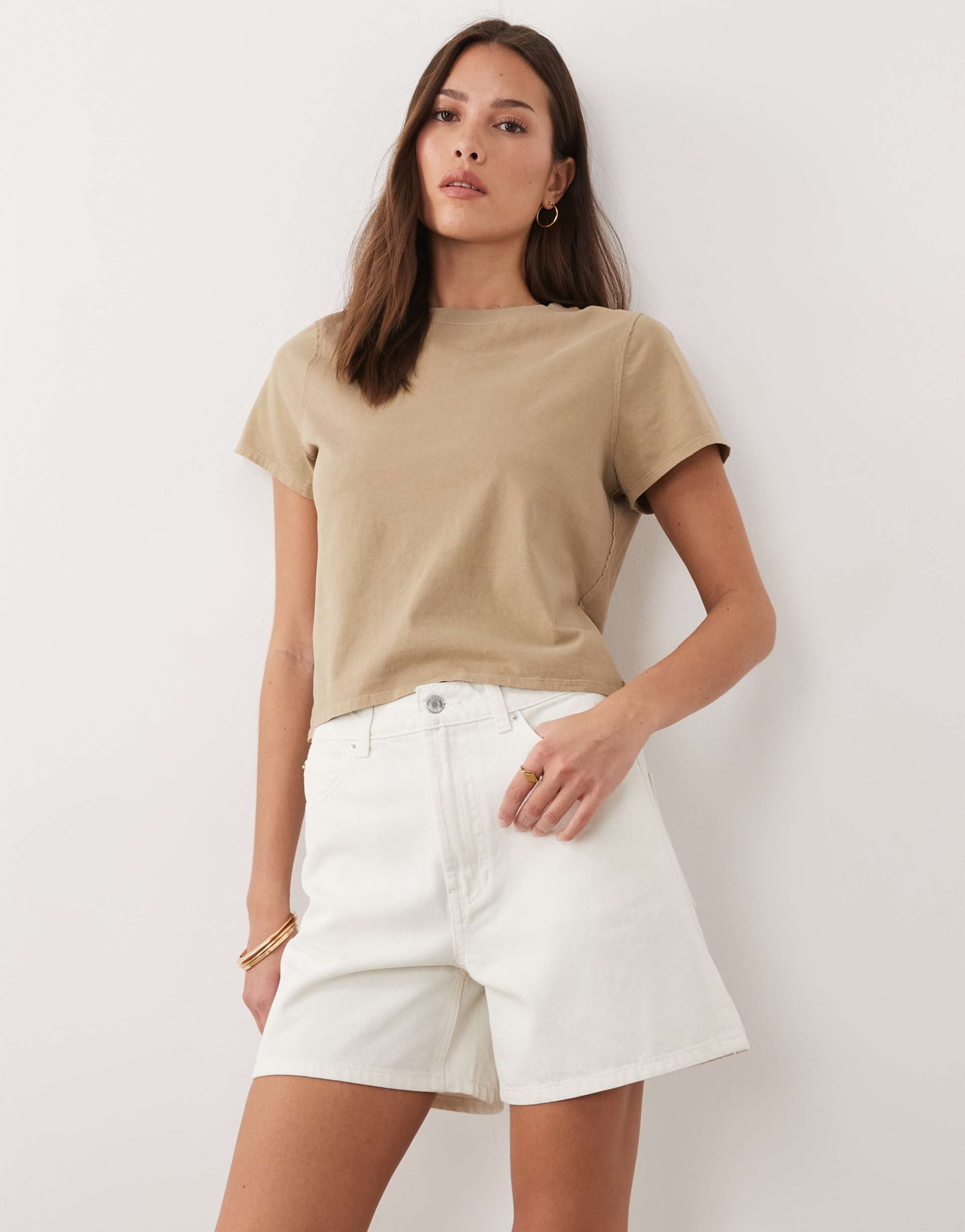 asos design denim dad shorts in white