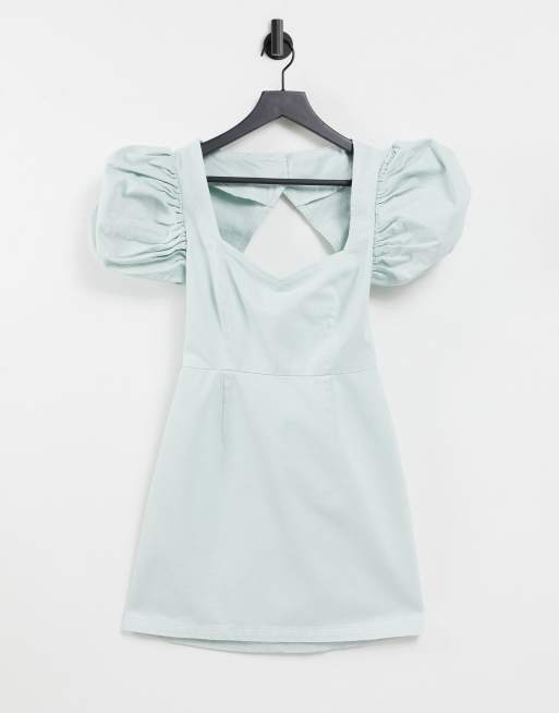 ASOS DESIGN denim dress with extreme puff sleeves in mint