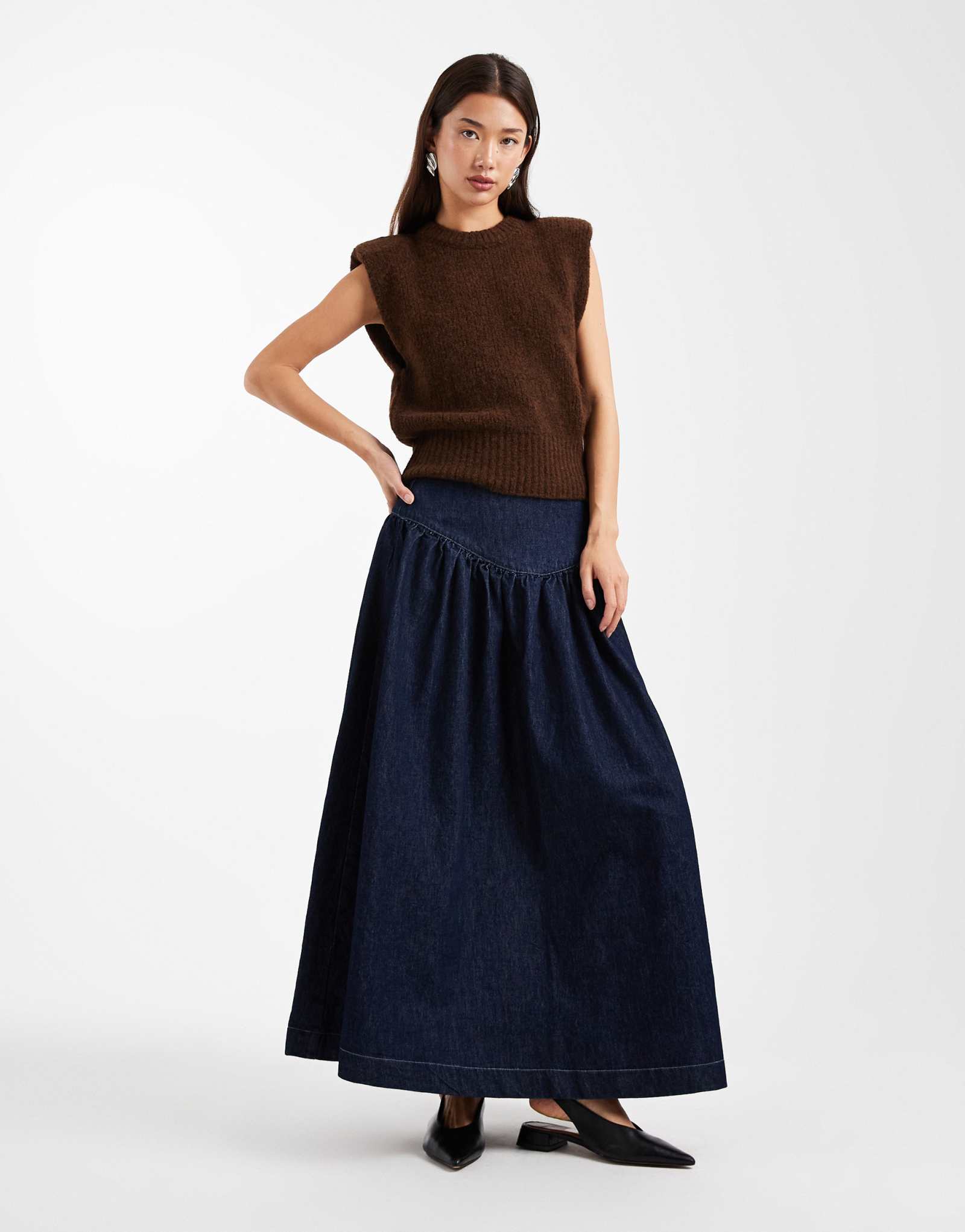 Джинсовая макси-юбка ASOS DESIGN с заниженной талией в полоску