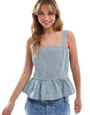 denim drop waist top in blue stripe-Multi