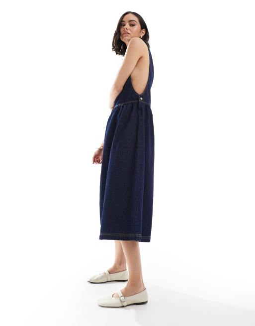 ASOS DESIGN denim dropped waist maxi dress in indigo, 4 of 4