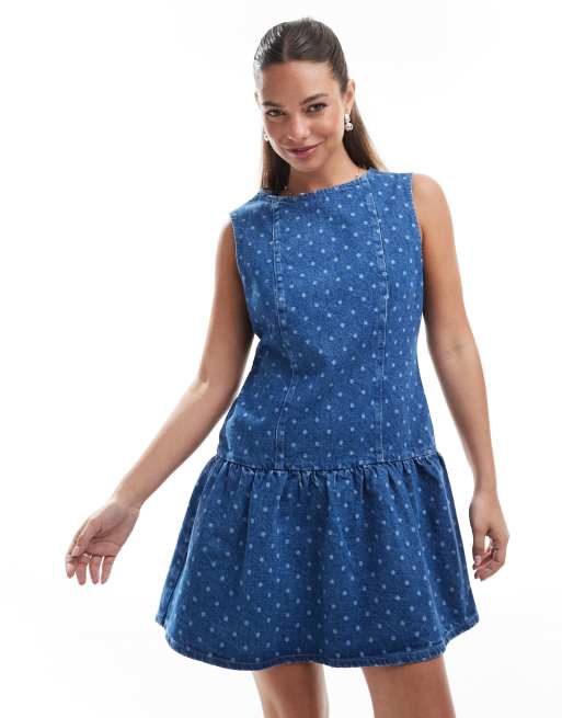 トップス ans dotsloevner MINI DRESS BLUE Racy Lady Luxe Blue Short Sleeve Lace Mini Dress | Pink Boutique