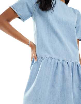 ASOS DESIGN denim dropwaist T-shirt mini dress in bleah