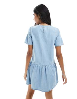 ASOS DESIGN denim dropwaist T-shirt mini dress in bleah