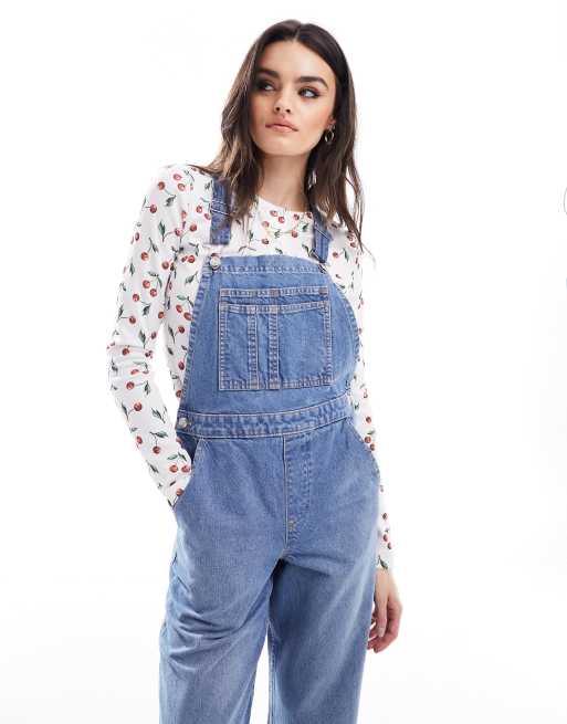 ASOS DESIGN Petite 'original' denim dungarees in midwash