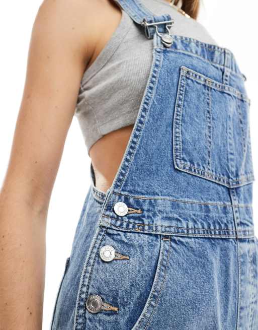ASOS DESIGN denim dungaree in mid blue, 2 of 4