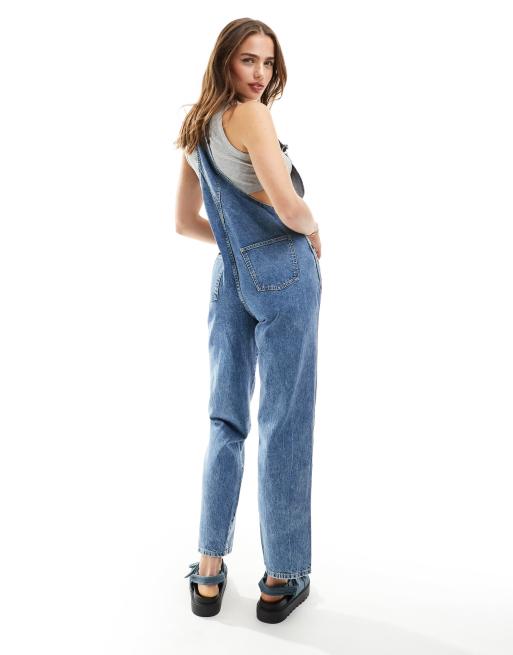 ASOS DESIGN denim dungaree in mid blue