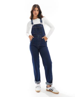 ASOS DESIGN denim dungaree in rinse wash-Navy