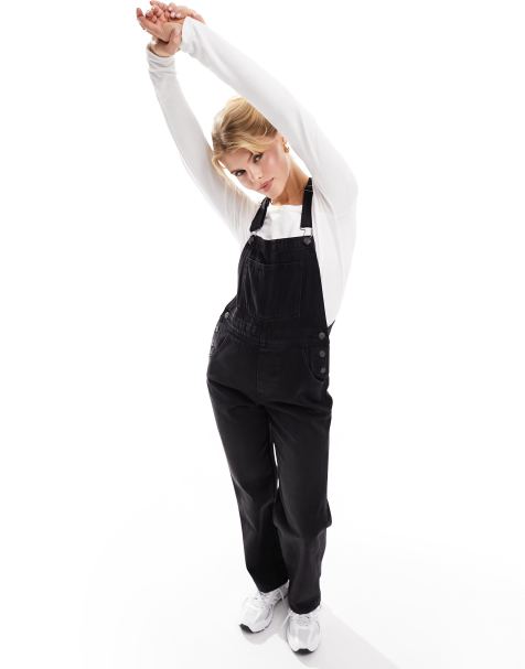 ASOS DESIGN denim dungaree in washed black - view 1